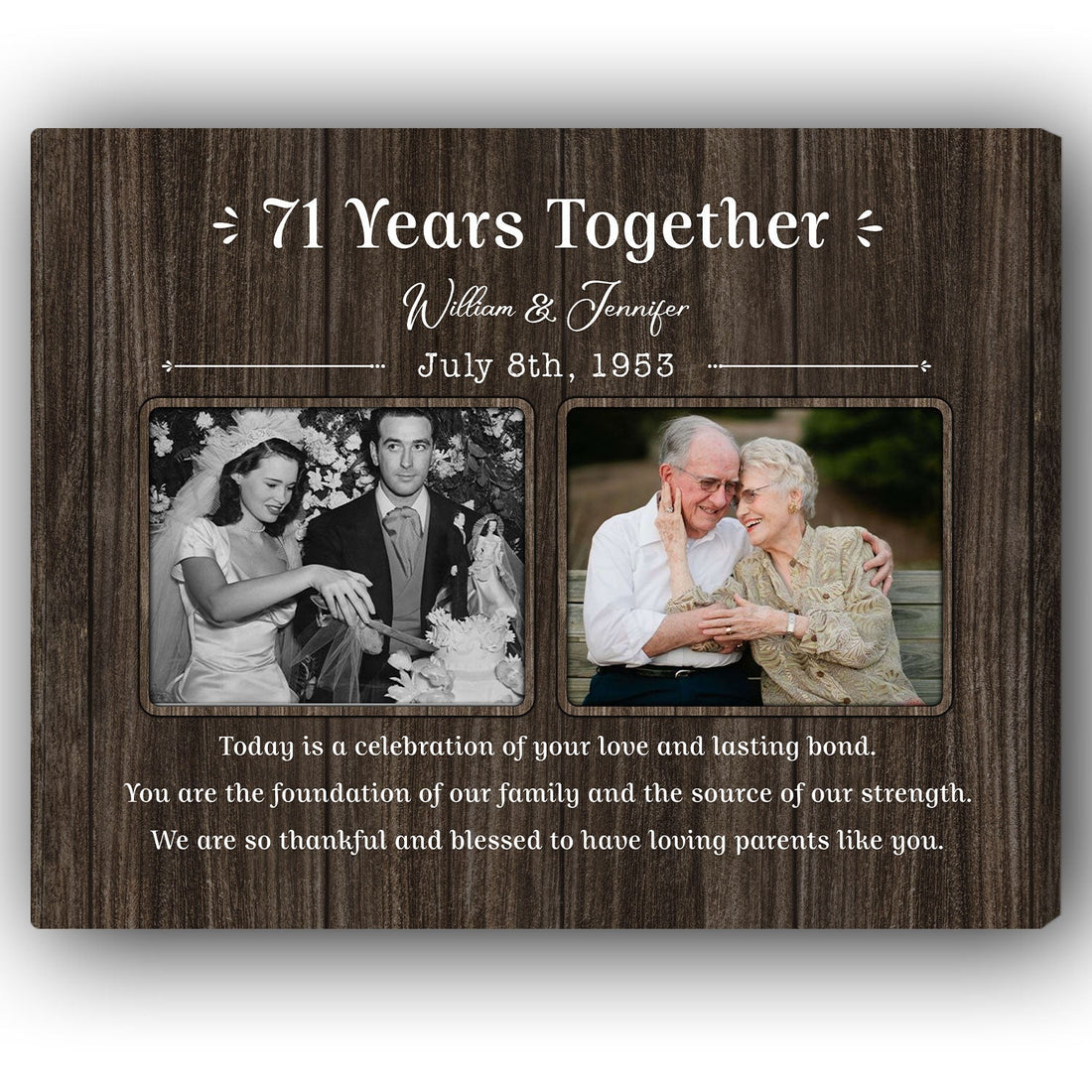 71 Years Together - Personalized 71 Year Anniversary gift For Parents - Custom Canvas Print - Elizabeth Fashions