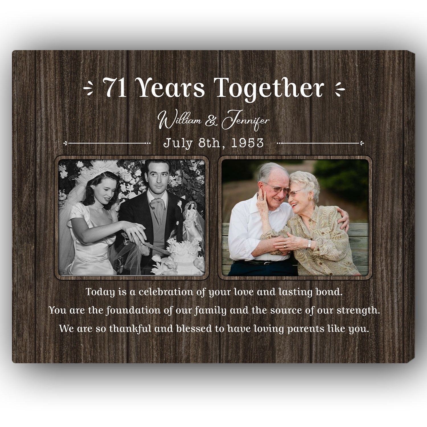 71 Years Together - Personalized 71 Year Anniversary gift For Parents - Custom Canvas Print - Elizabeth Fashions