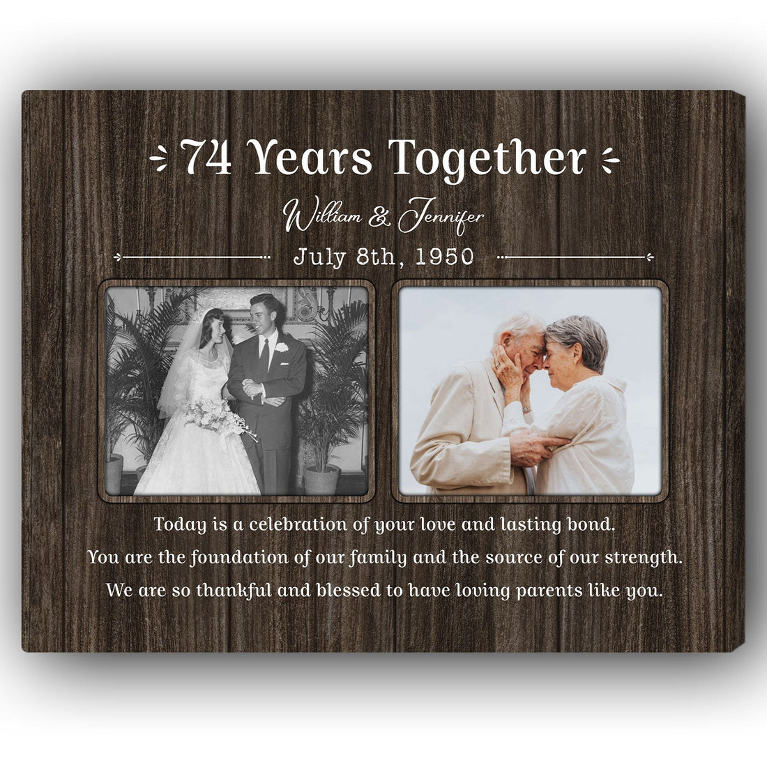74 Years Together - Personalized 74 Year Anniversary gift For Parents - Custom Canvas Print - Elizabeth Fashions