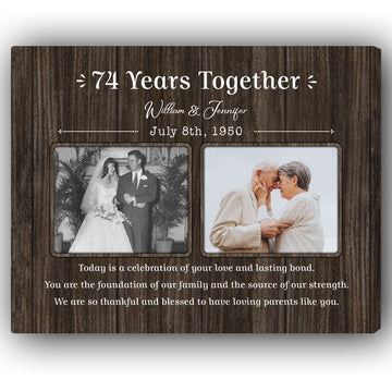 74 Years Together - Personalized 74 Year Anniversary gift For Parents - Custom Canvas Print - Elizabeth Fashions