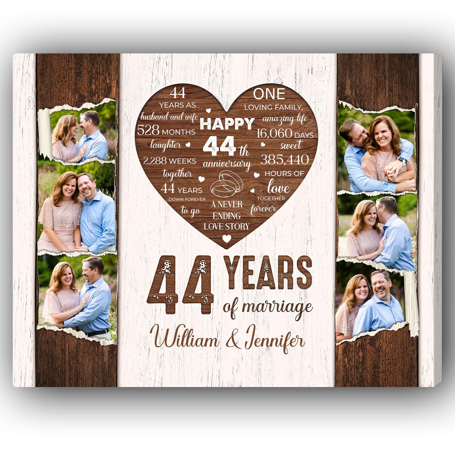 44 Years Of Marriage - Personalized 44 Year Anniversary gift For Parents, Husband or Wife - Custom Canvas Print - Elizabeth Fashions