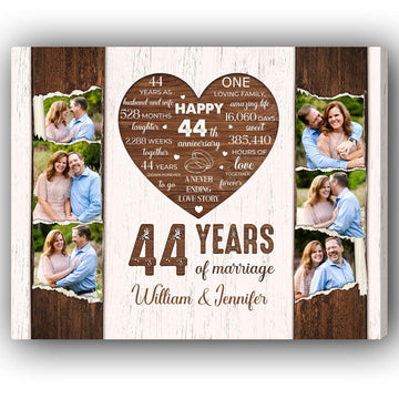 44 Years Of Marriage - Personalized 44 Year Anniversary gift For Parents, Husband or Wife - Custom Canvas Print - Elizabeth Fashions