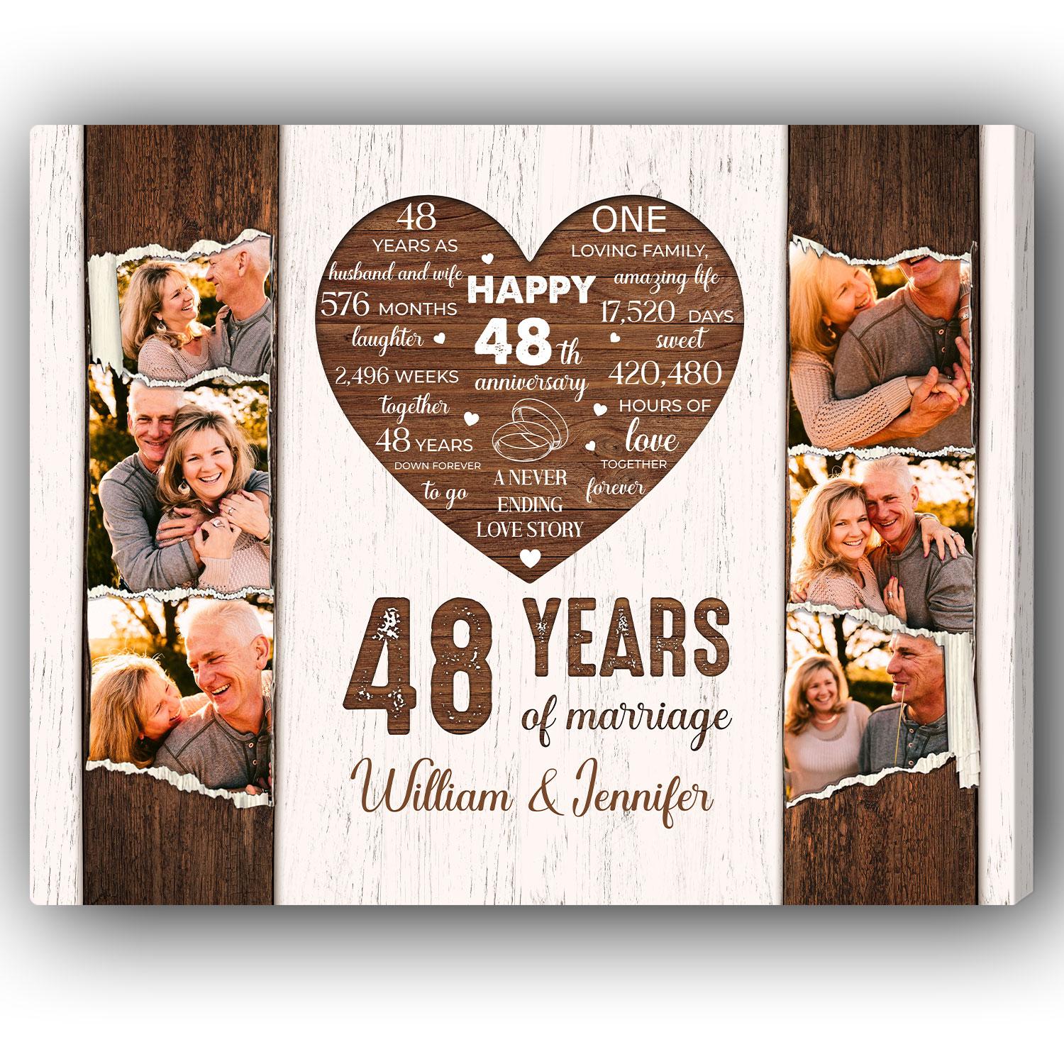 48 Years Of Marriage - Personalized 48 Year Anniversary gift For Parents, Husband or Wife - Custom Canvas Print - Elizabeth Fashions