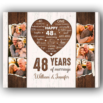 48 Years Of Marriage - Personalized 48 Year Anniversary gift For Parents, Husband or Wife - Custom Canvas Print - Elizabeth Fashions