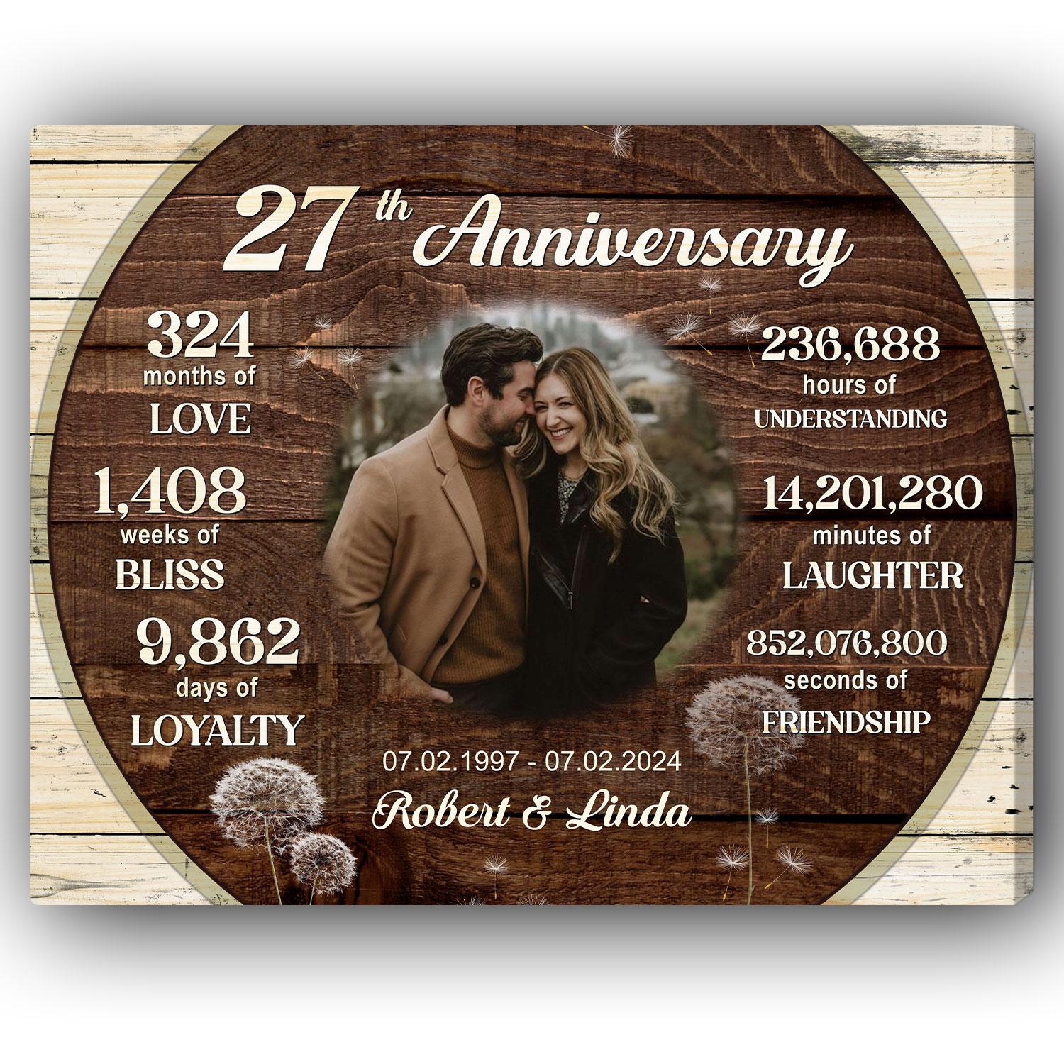 27th Anniversary - Personalized 27 Year Anniversary gift For Him or Her - Custom Canvas Print - Elizabeth Fashions