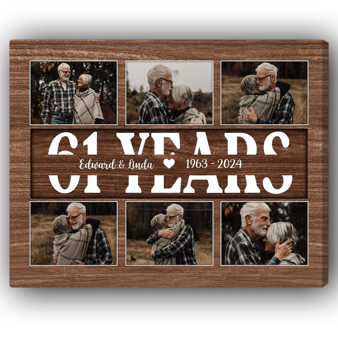 61 Years - Personalized 61 Year Anniversary gift For Parents, Husband or Wife - Custom Canvas Print - Elizabeth Fashions