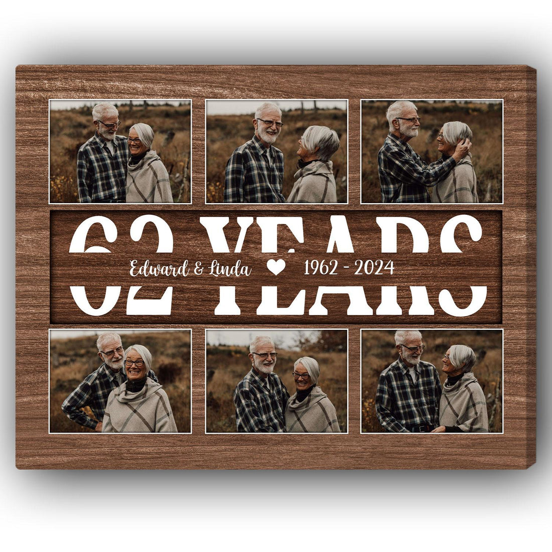 62 Years - Personalized 62 Year Anniversary gift For Parents, Husband or Wife - Custom Canvas Print - Elizabeth Fashions