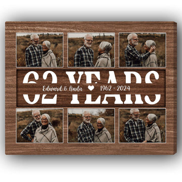 62 Years - Personalized 62 Year Anniversary gift For Parents, Husband or Wife - Custom Canvas Print - Elizabeth Fashions