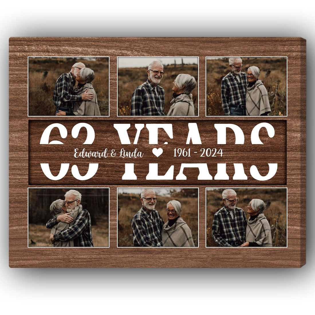 63 Years - Personalized 63 Year Anniversary gift For Parents, Husband or Wife - Custom Canvas Print - Elizabeth Fashions