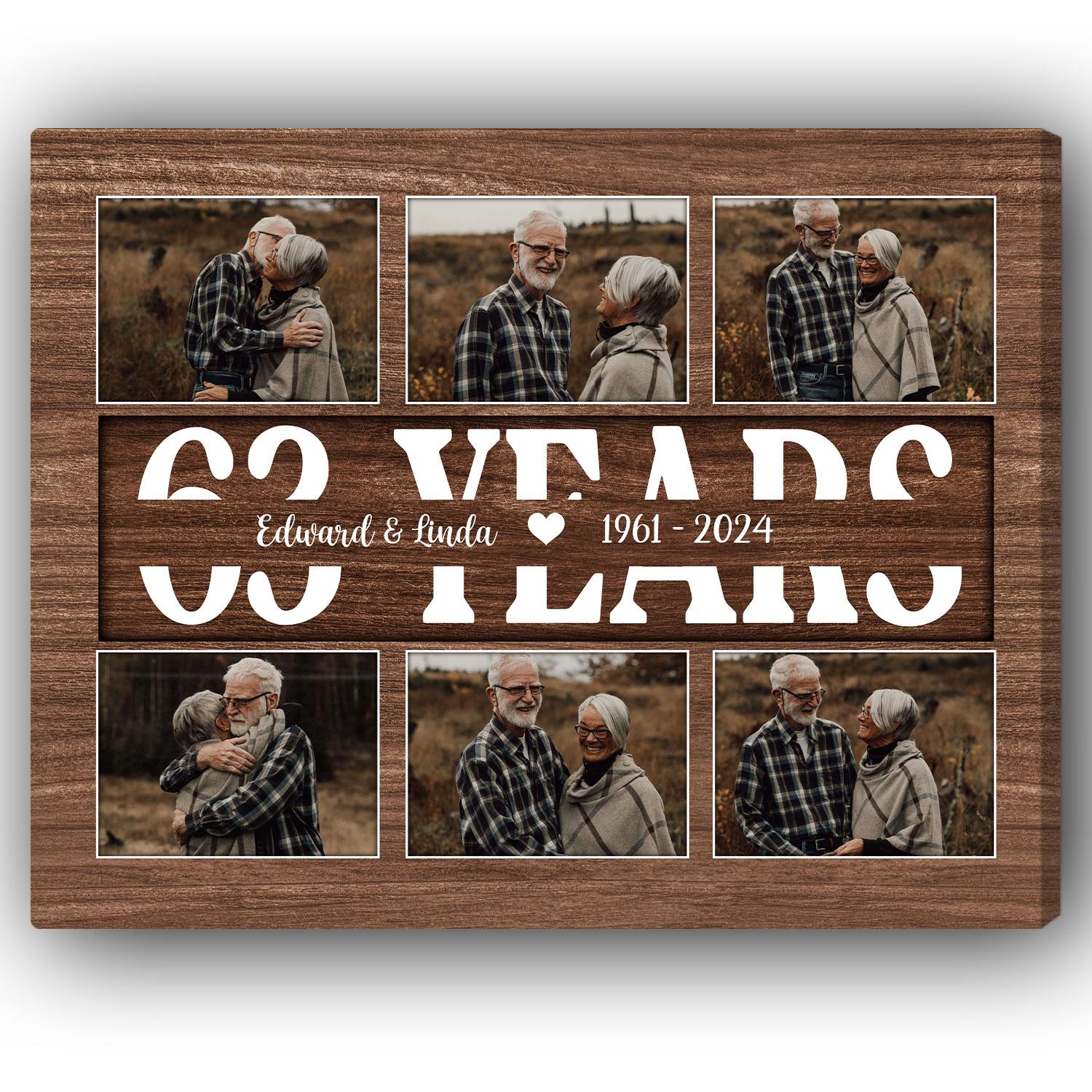 63 Years - Personalized 63 Year Anniversary gift For Parents, Husband or Wife - Custom Canvas Print - Elizabeth Fashions