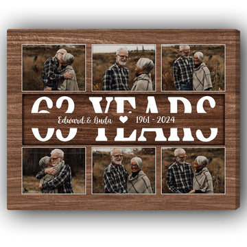 63 Years - Personalized 63 Year Anniversary gift For Parents, Husband or Wife - Custom Canvas Print - Elizabeth Fashions