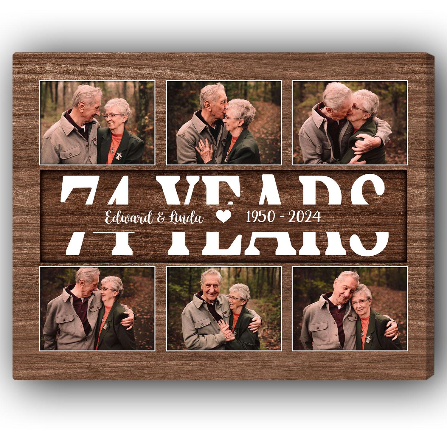 74 Years - Personalized 74 Year Anniversary gift For Parents, Husband or Wife - Custom Canvas Print - Elizabeth Fashions
