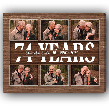 74 Years - Personalized 74 Year Anniversary gift For Parents, Husband or Wife - Custom Canvas Print - Elizabeth Fashions