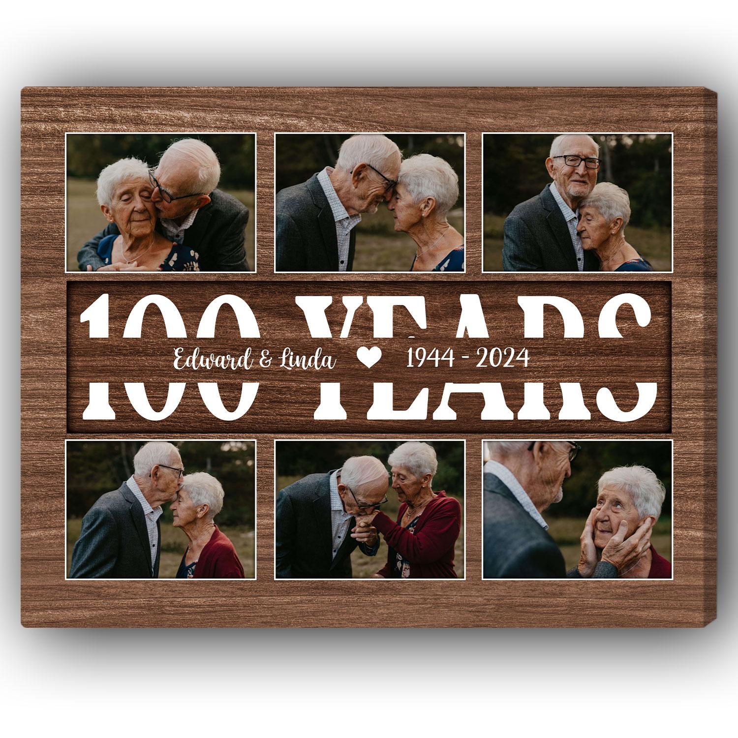 100 Years - Personalized 100 Year Anniversary gift For Parents, Husband or Wife - Custom Canvas Print - Elizabeth Fashions