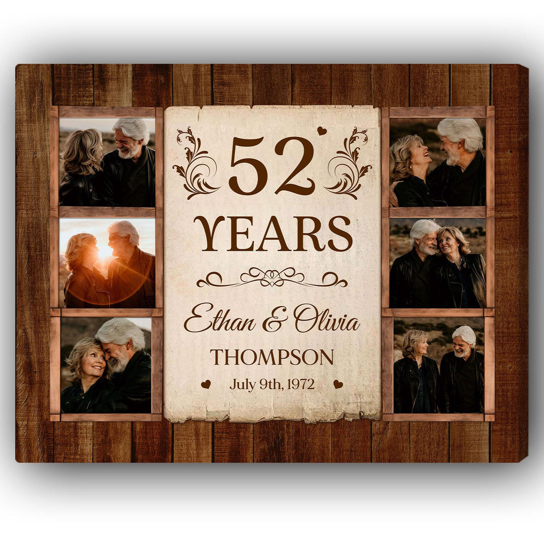 52nd Wedding Anniversary - Personalized 52 Year Anniversary gift For Parents, Husband or Wife - Custom Canvas Print - Elizabeth Fashions