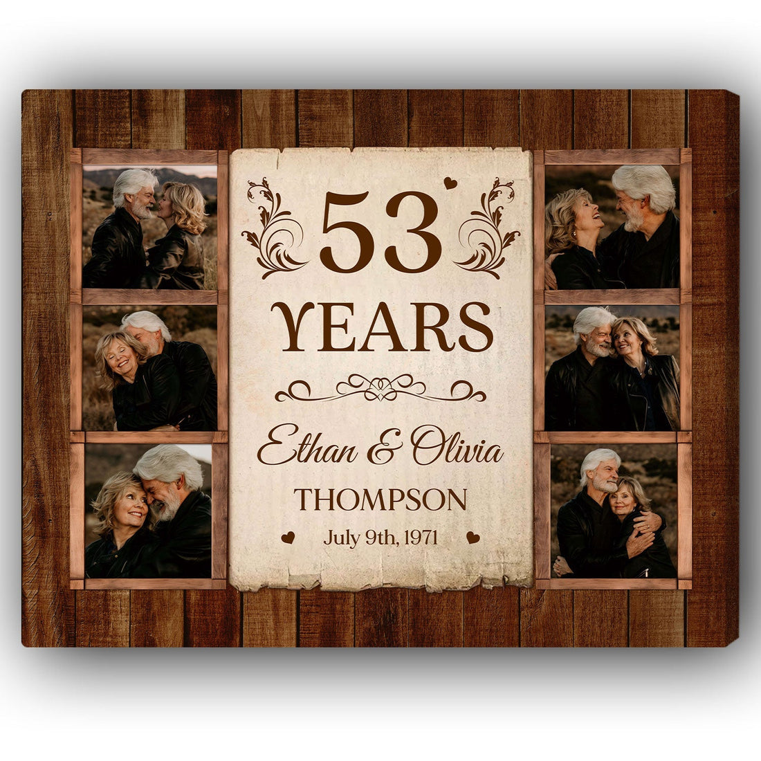 53rd Wedding Anniversary - Personalized 53 Year Anniversary gift For Parents, Husband or Wife - Custom Canvas Print - Elizabeth Fashions