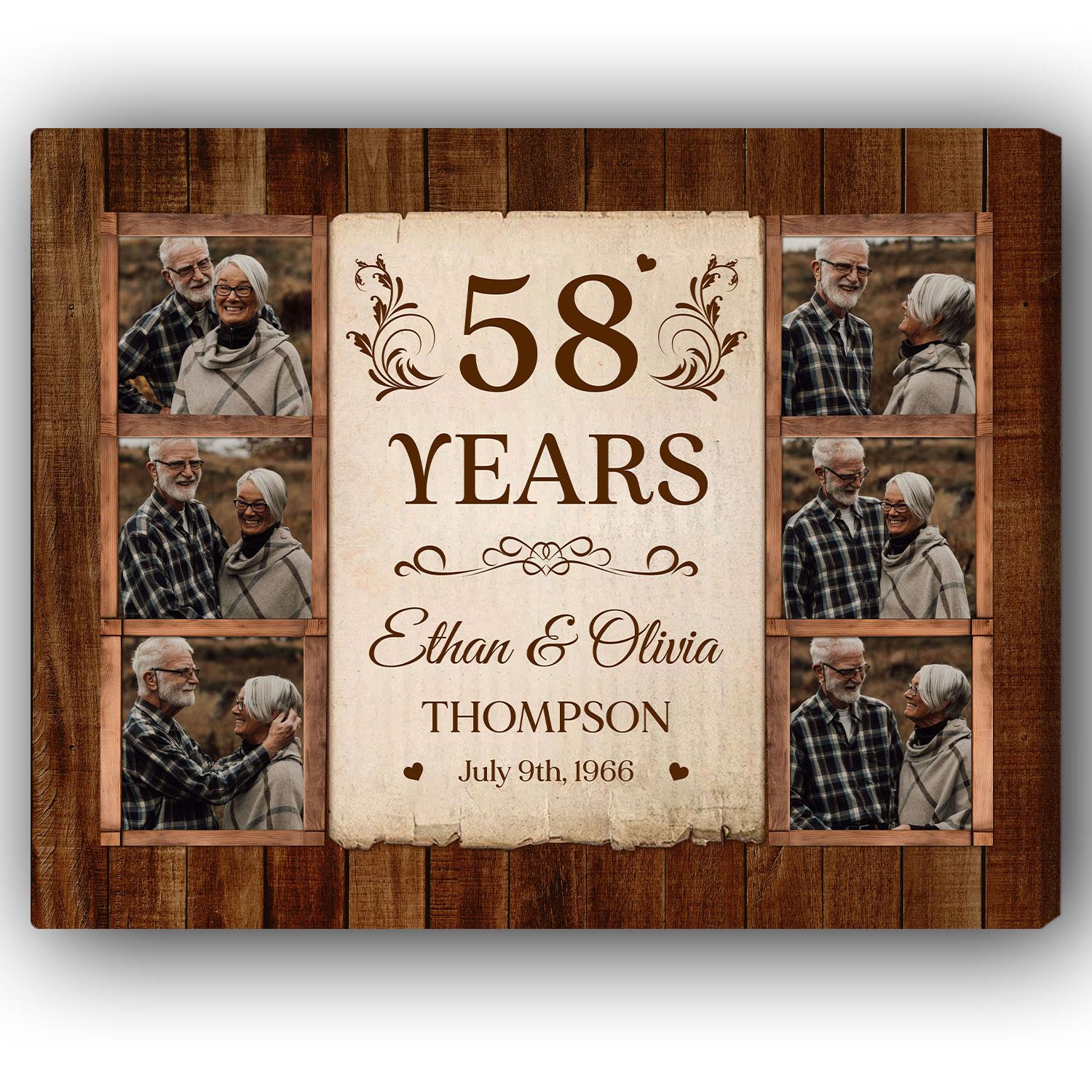 58th Wedding Anniversary - Personalized 58 Year Anniversary gift For Parents, Husband or Wife - Custom Canvas Print - Elizabeth Fashions