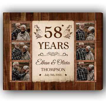 58th Wedding Anniversary - Personalized 58 Year Anniversary gift For Parents, Husband or Wife - Custom Canvas Print - Elizabeth Fashions