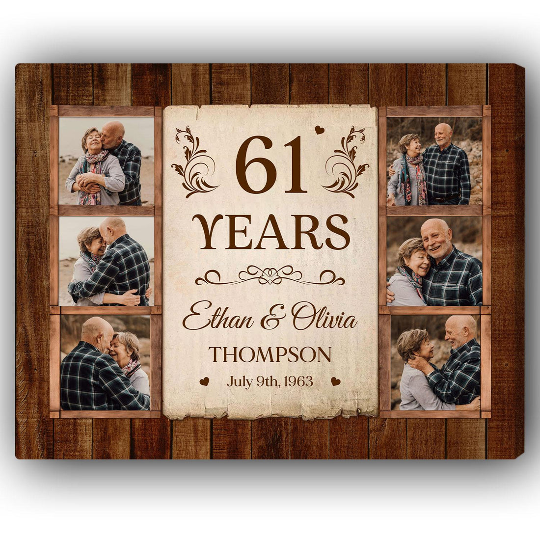 61st Wedding Anniversary - Personalized 61 Year Anniversary gift For Parents, Husband or Wife - Custom Canvas Print - Elizabeth Fashions