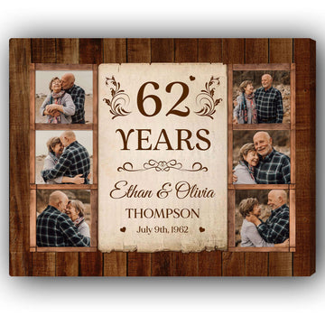 62nd Wedding Anniversary - Personalized 62 Year Anniversary gift For Parents, Husband or Wife - Custom Canvas Print - Elizabeth Fashions