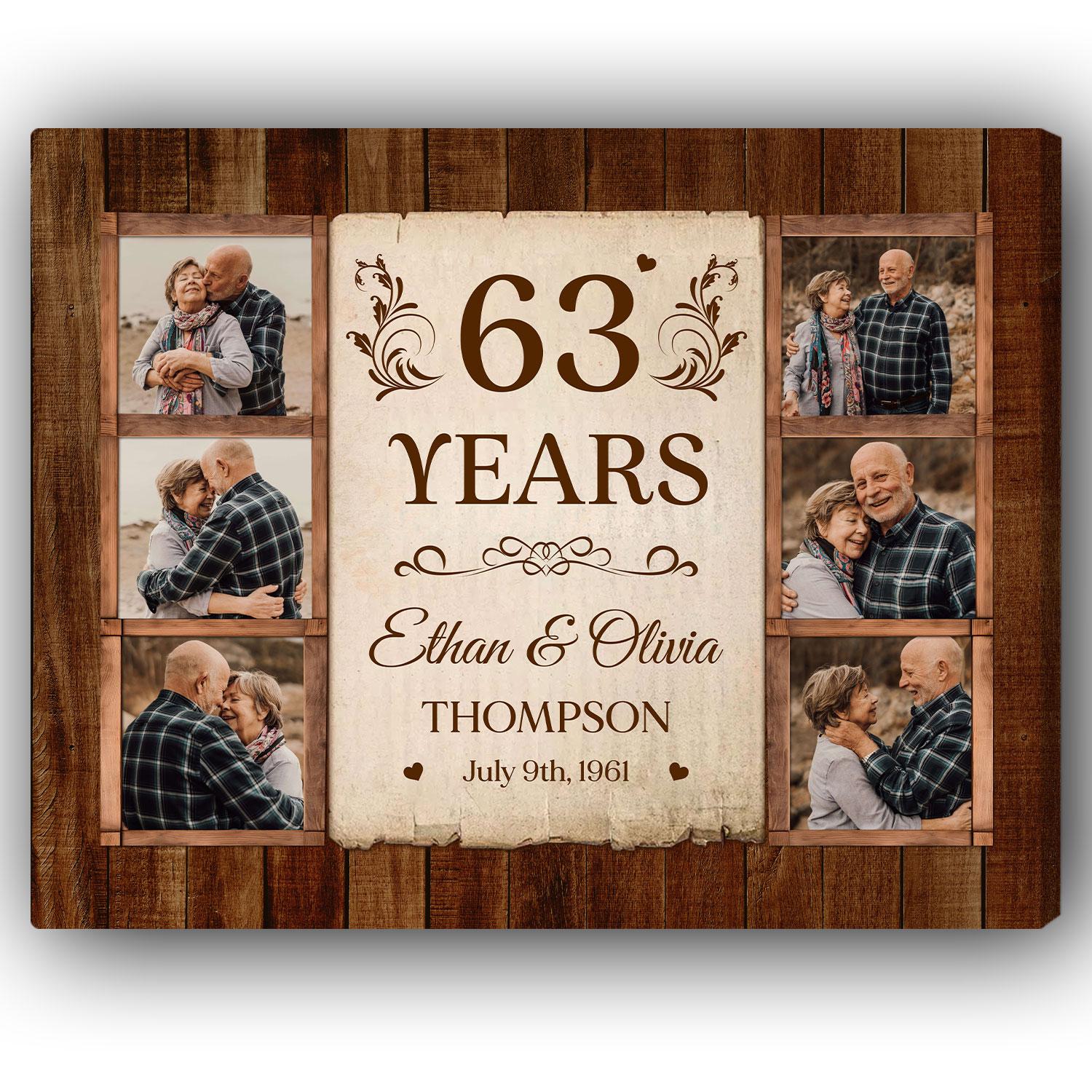 63rd Wedding Anniversary - Personalized 63 Year Anniversary gift For Parents, Husband or Wife - Custom Canvas Print - Elizabeth Fashions