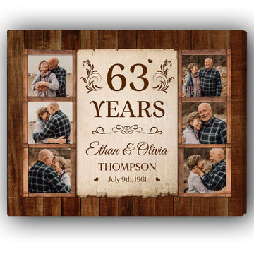 63rd Wedding Anniversary - Personalized 63 Year Anniversary gift For Parents, Husband or Wife - Custom Canvas Print - Elizabeth Fashions