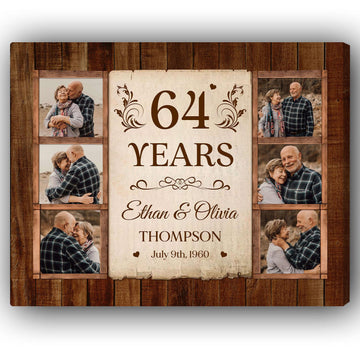 64th Wedding Anniversary - Personalized 64 Year Anniversary gift For Parents, Husband or Wife - Custom Canvas Print - Elizabeth Fashions