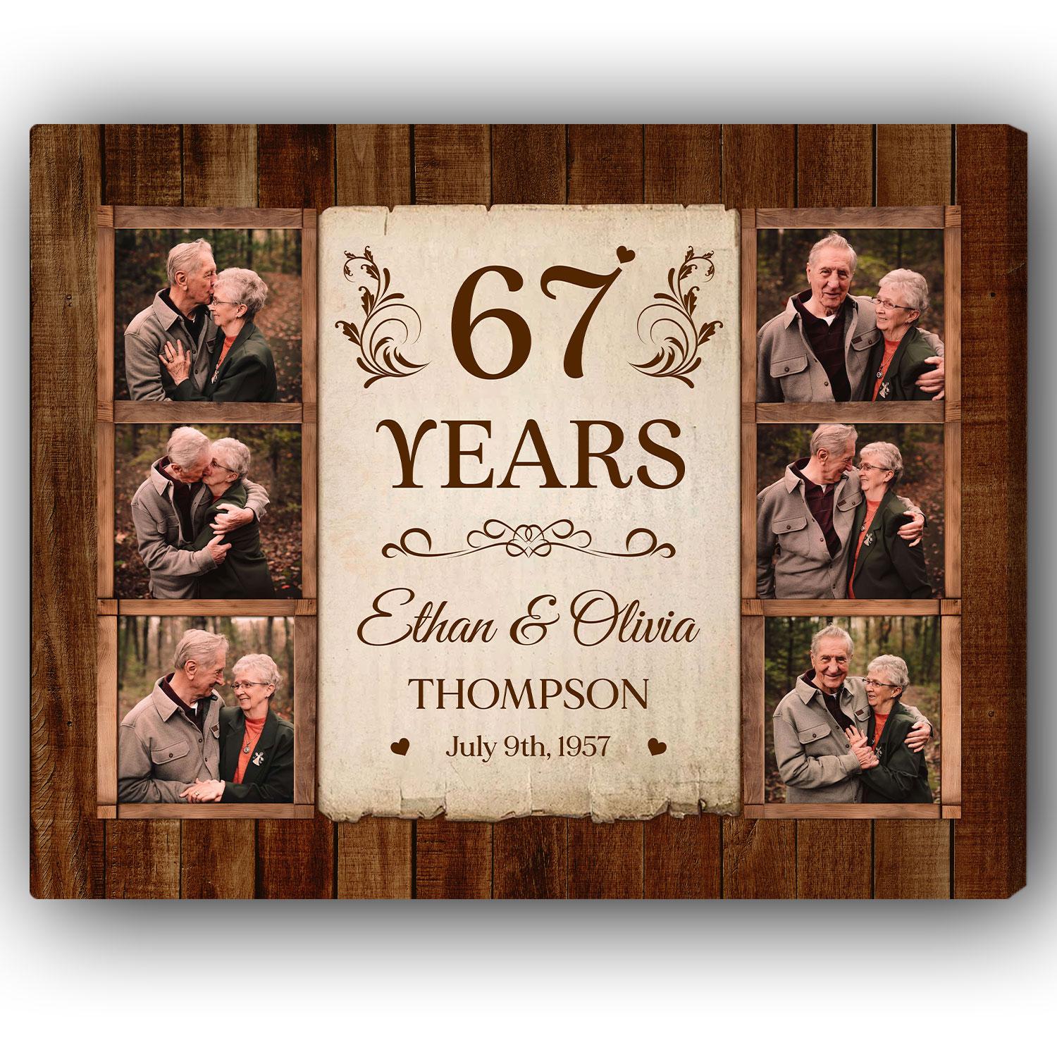 67th Wedding Anniversary - Personalized 67 Year Anniversary gift For Parents, Husband or Wife - Custom Canvas Print - Elizabeth Fashions