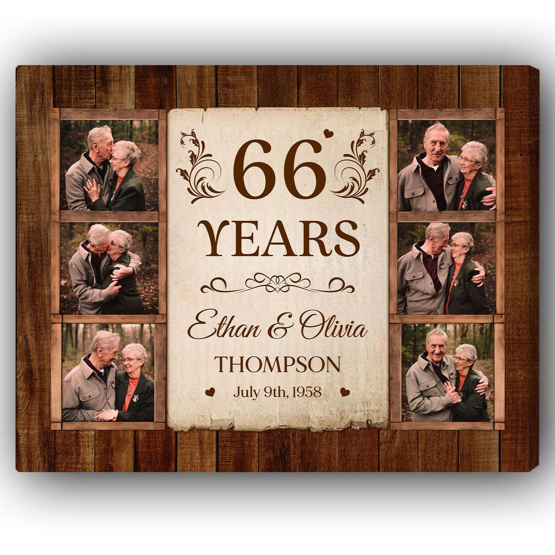 66th Wedding Anniversary - Personalized 66 Year Anniversary gift For Parents, Husband or Wife - Custom Canvas Print - Elizabeth Fashions