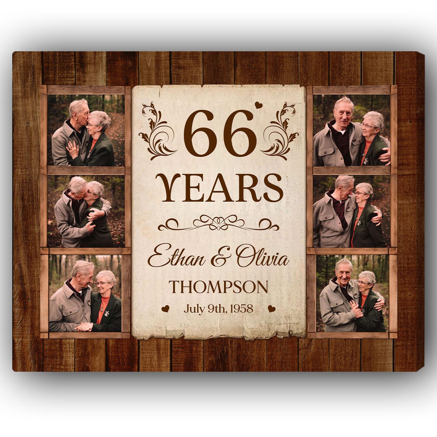 66th Wedding Anniversary - Personalized 66 Year Anniversary gift For Parents, Husband or Wife - Custom Canvas Print - Elizabeth Fashions