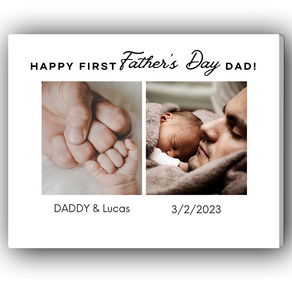 Happy First Father's Day Dad - Personalized Father's Day gift for New Dad - Custom Canvas Print - Elizabeth Fashions