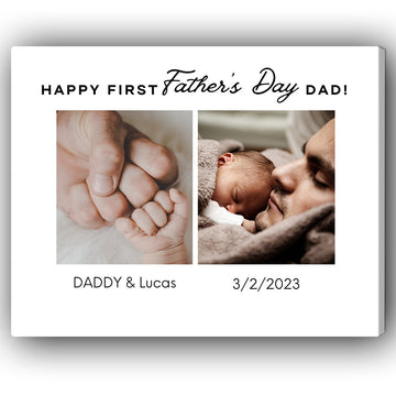 Happy First Father's Day Dad - Personalized Father's Day gift for New Dad - Custom Canvas Print - Elizabeth Fashions
