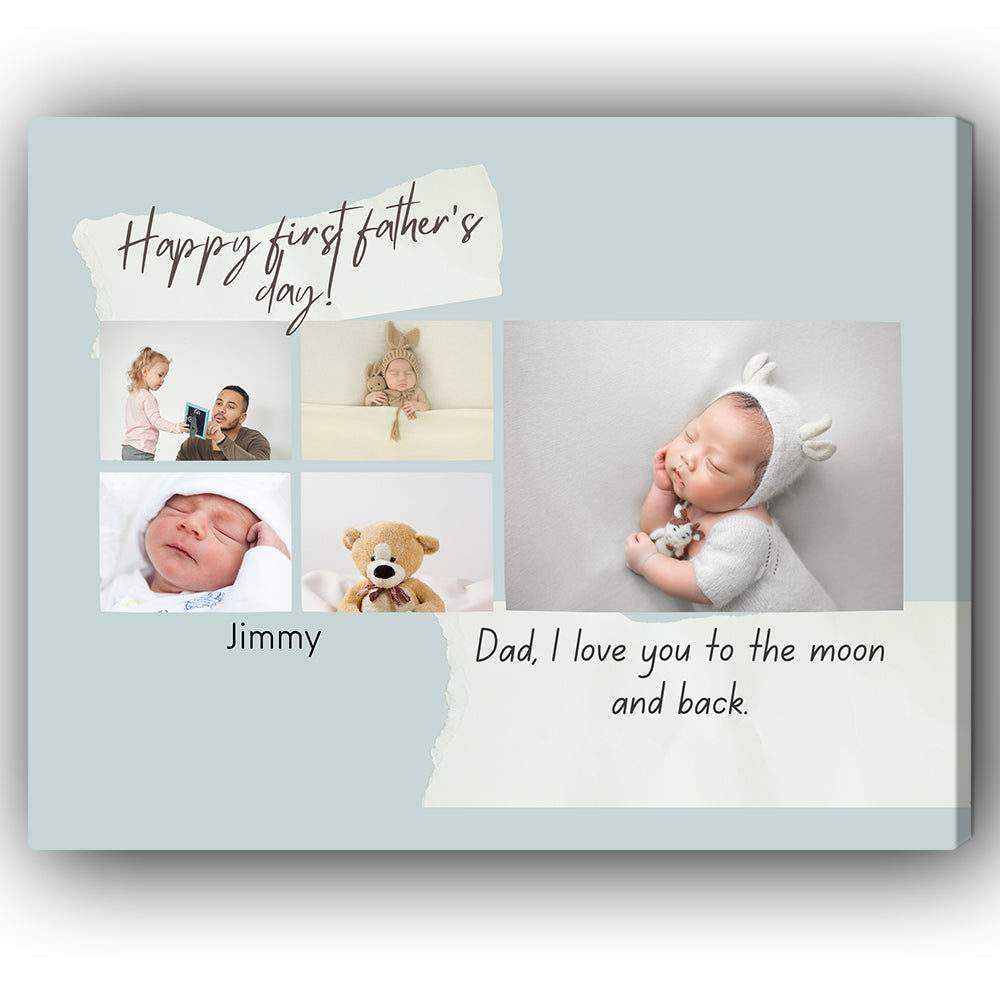 i Love You To The Moon And Back - Personalized First Father's Day gift for New Dad - Custom Canvas Print - Elizabeth Fashions