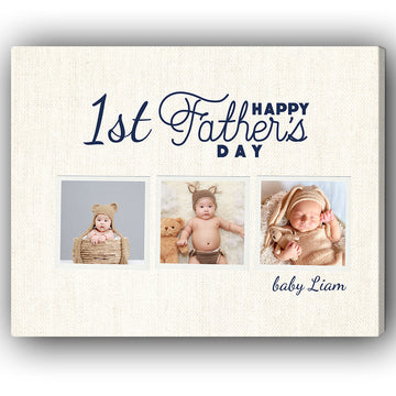 1st Father's Day 3 Photo Canvas - Personalized Father's Day gift for New Dad - Custom Canvas Print - Elizabeth Fashions