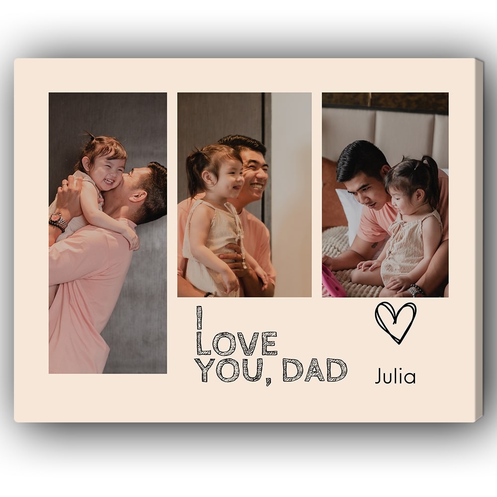 I Love You Dad 3 Photos - Personalized Father's Day or Birthday gift for Dad - Custom Canvas Print - Elizabeth Fashions