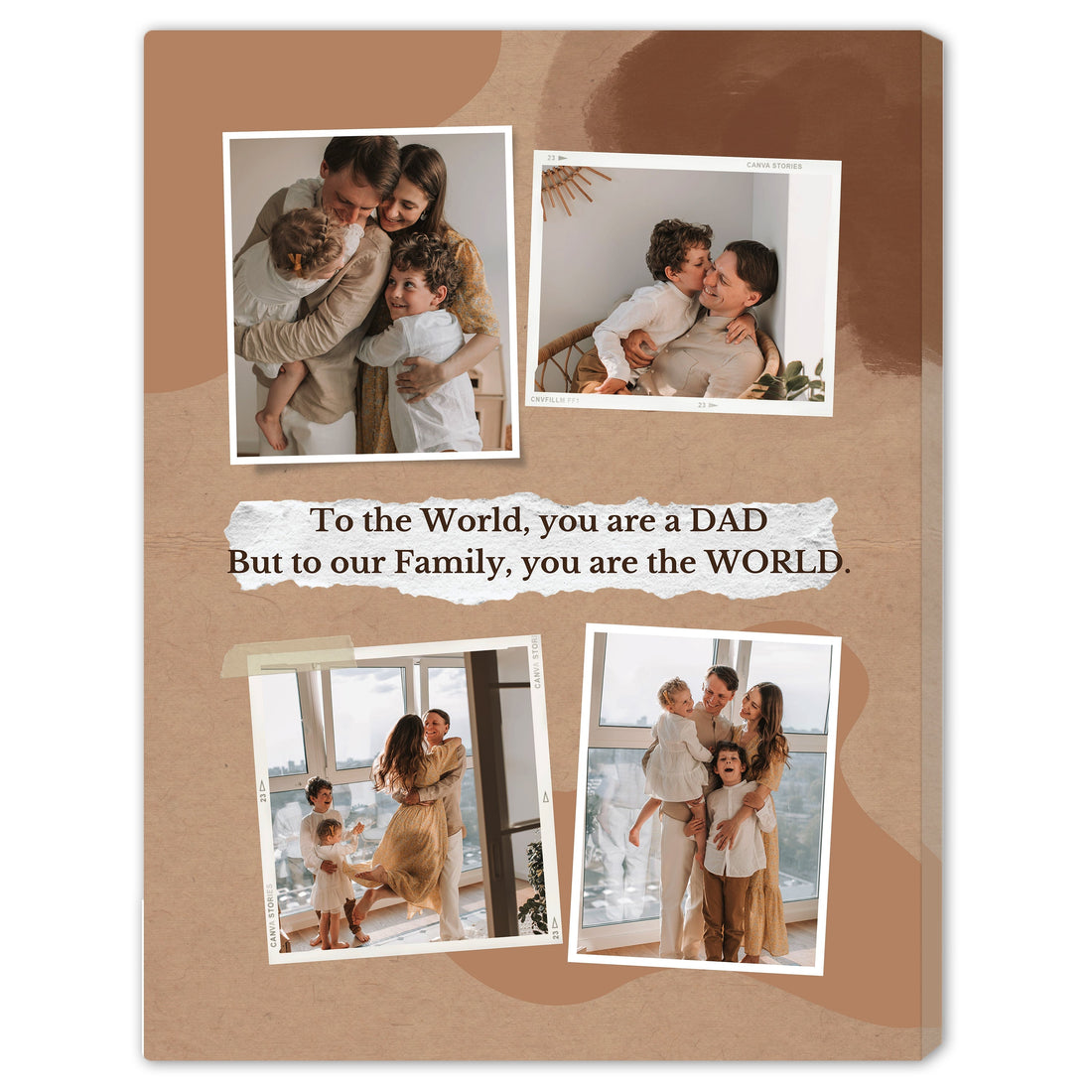 To our family, you are the world - Personalized Father's Day or Birthday gift for Dad - Custom Canvas Print - Elizabeth Fashions