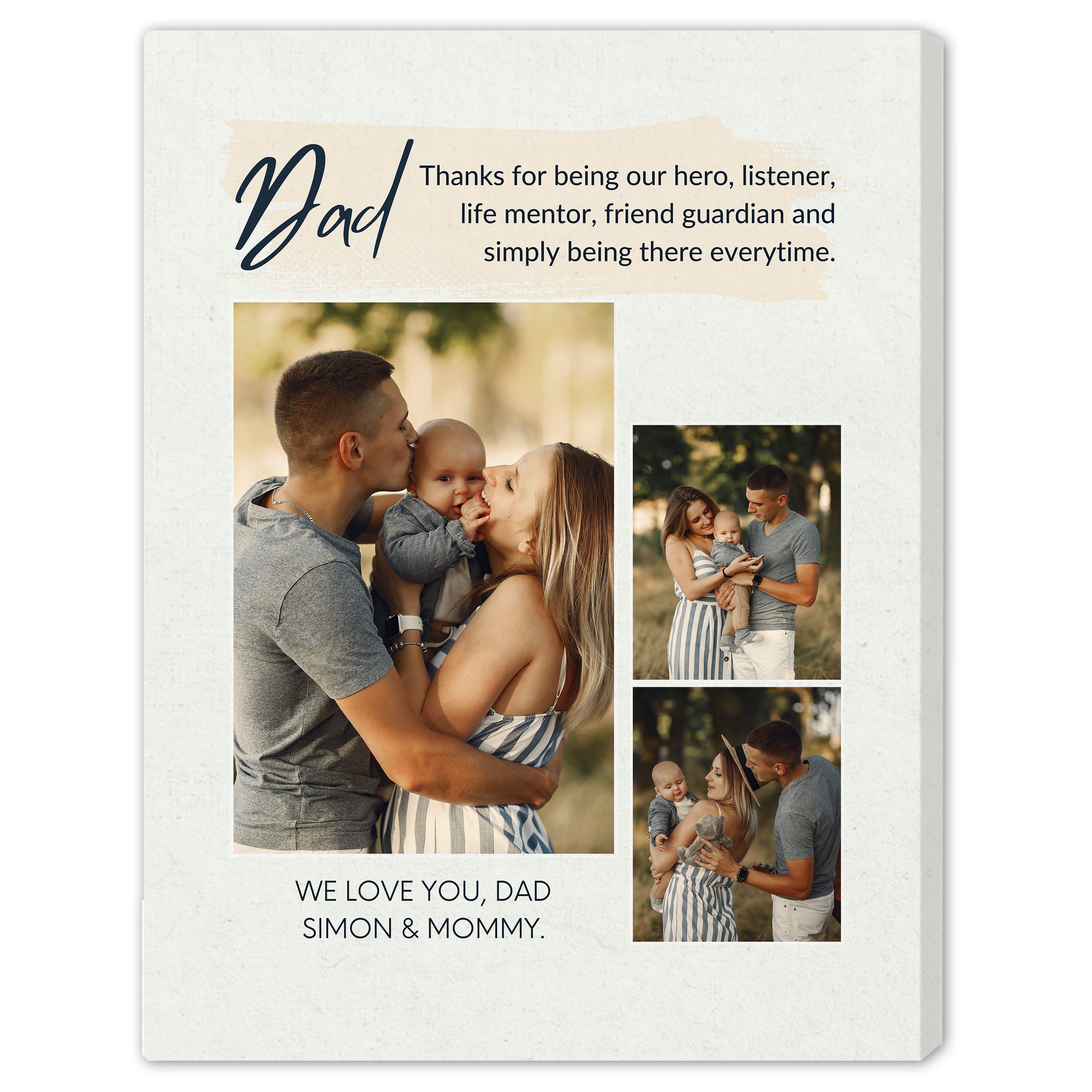 Thanks for being our hero - Personalized Father's Day or Birthday gift for Dad - Custom Canvas Print - Elizabeth Fashions