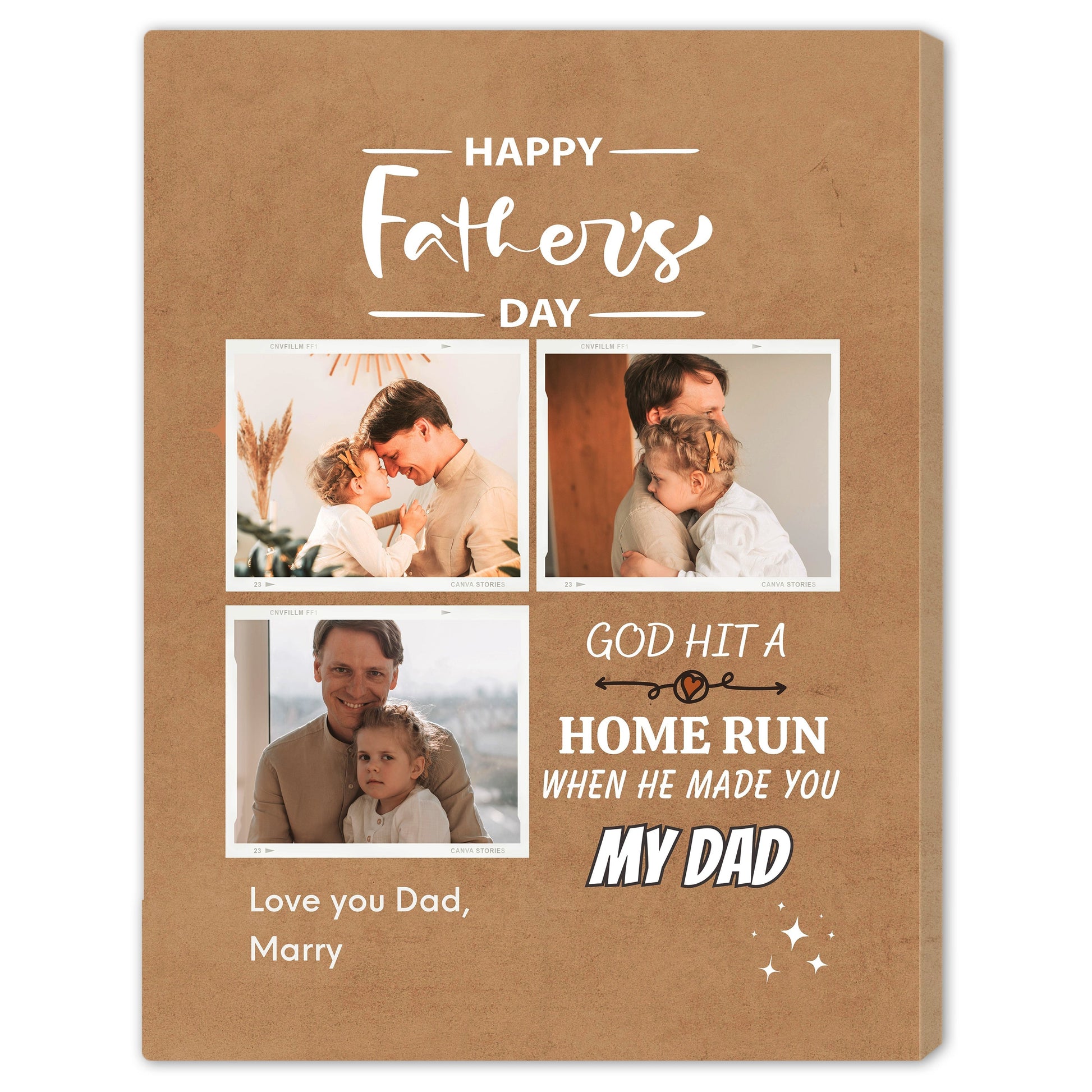 God Hit A Home Run - Personalized Father's Day gift for Dad - Custom Canvas Print - Elizabeth Fashions