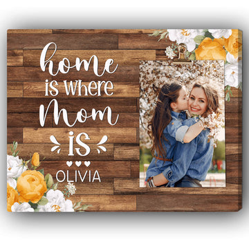 Home is where mom is - Personalized Mother's Day or Birthday gift for Grandma - Custom Canvas Print - Elizabeth Fashions
