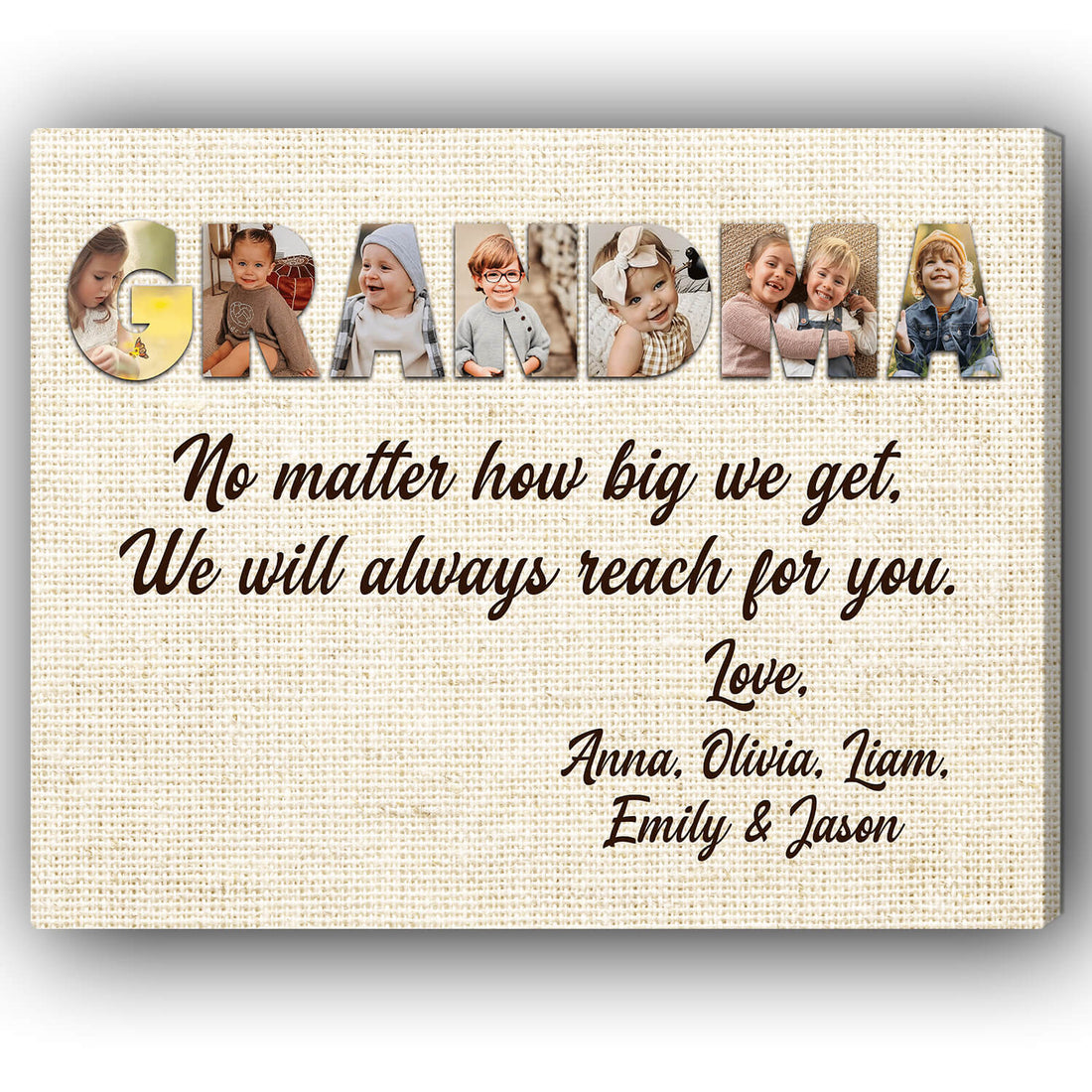 No matter how big we get - Personalized Mother's Day or Birthday gift for Grandma - Custom Canvas Print - Elizabeth Fashions