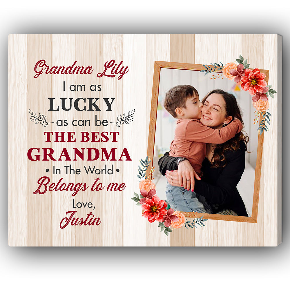 I am as lucky as can be - Personalized Mother's Day or Birthday gift for Grandma - Custom Canvas Print - Elizabeth Fashions