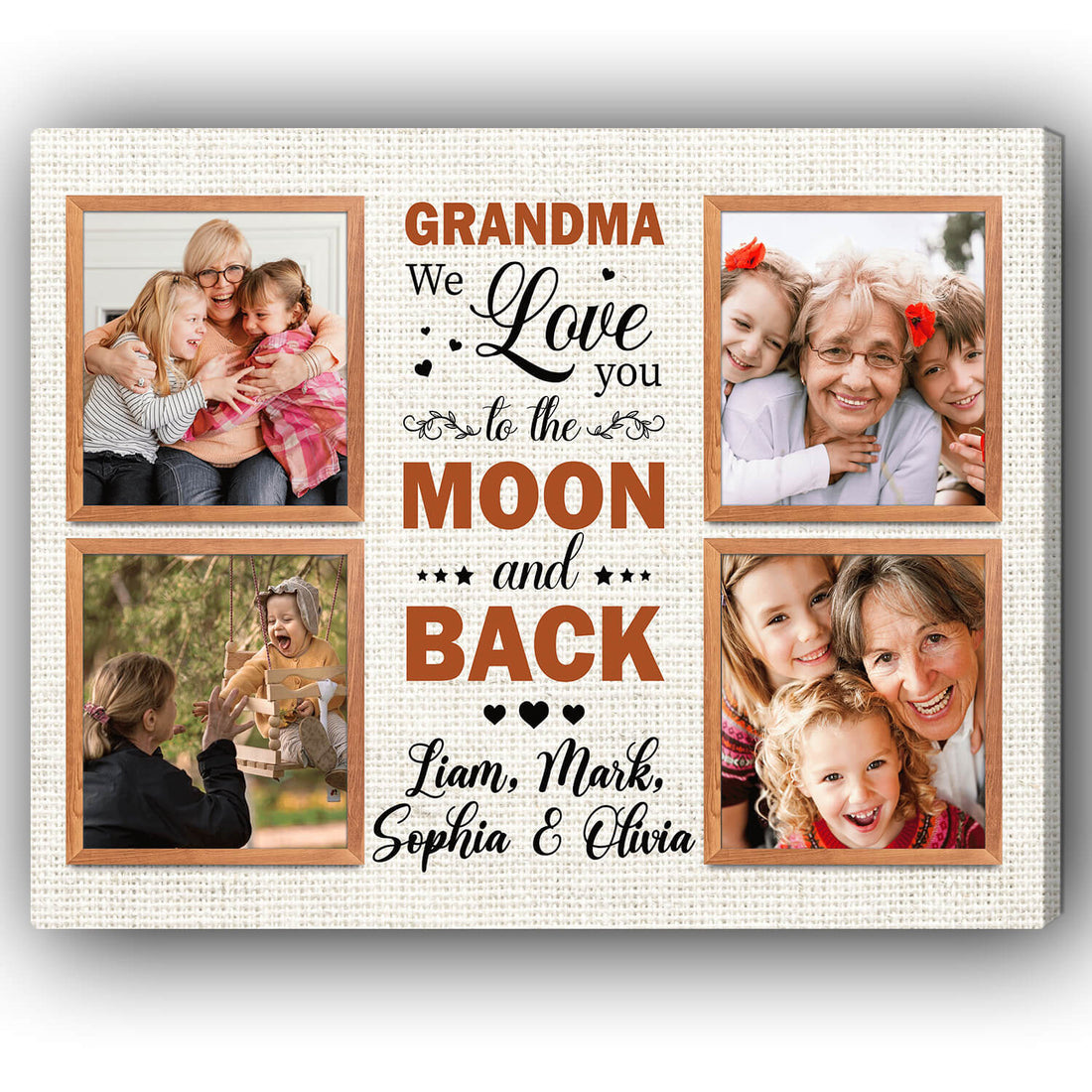 We love you to the moon and back - Personalized Mother's Day, Birthday gift for Grandma - Custom Canvas Print - Elizabeth Fashions