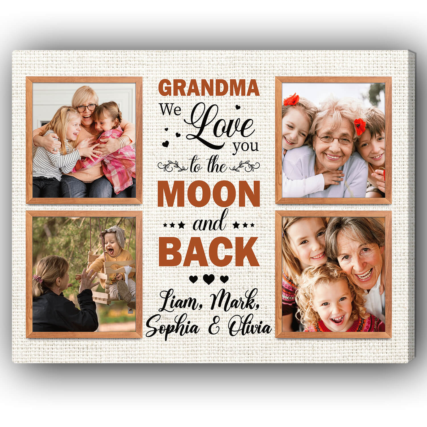 We love you to the moon and back - Personalized Mother's Day, Birthday gift for Grandma - Custom Canvas Print - Elizabeth Fashions