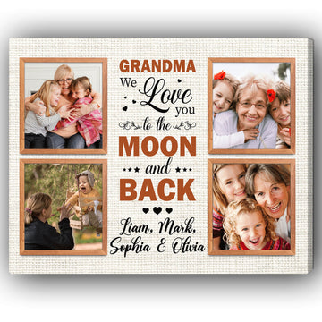 We love you to the moon and back - Personalized Mother's Day, Birthday gift for Grandma - Custom Canvas Print - Elizabeth Fashions
