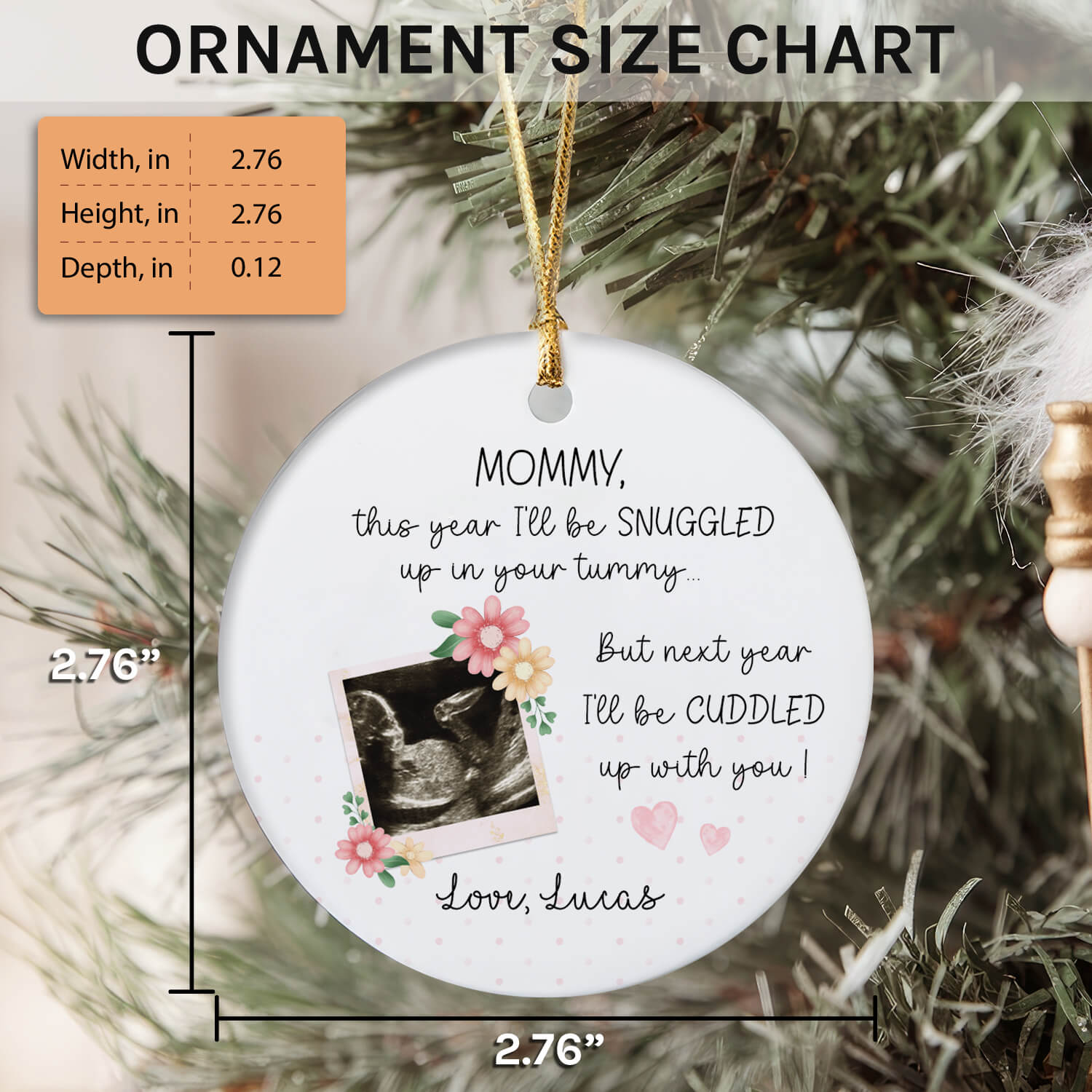 Next Year I'll Be Cuddled Up With You - Personalized gift For Mom To Be - Custom Circle Ceramic Ornament - Elizabeth Fashions