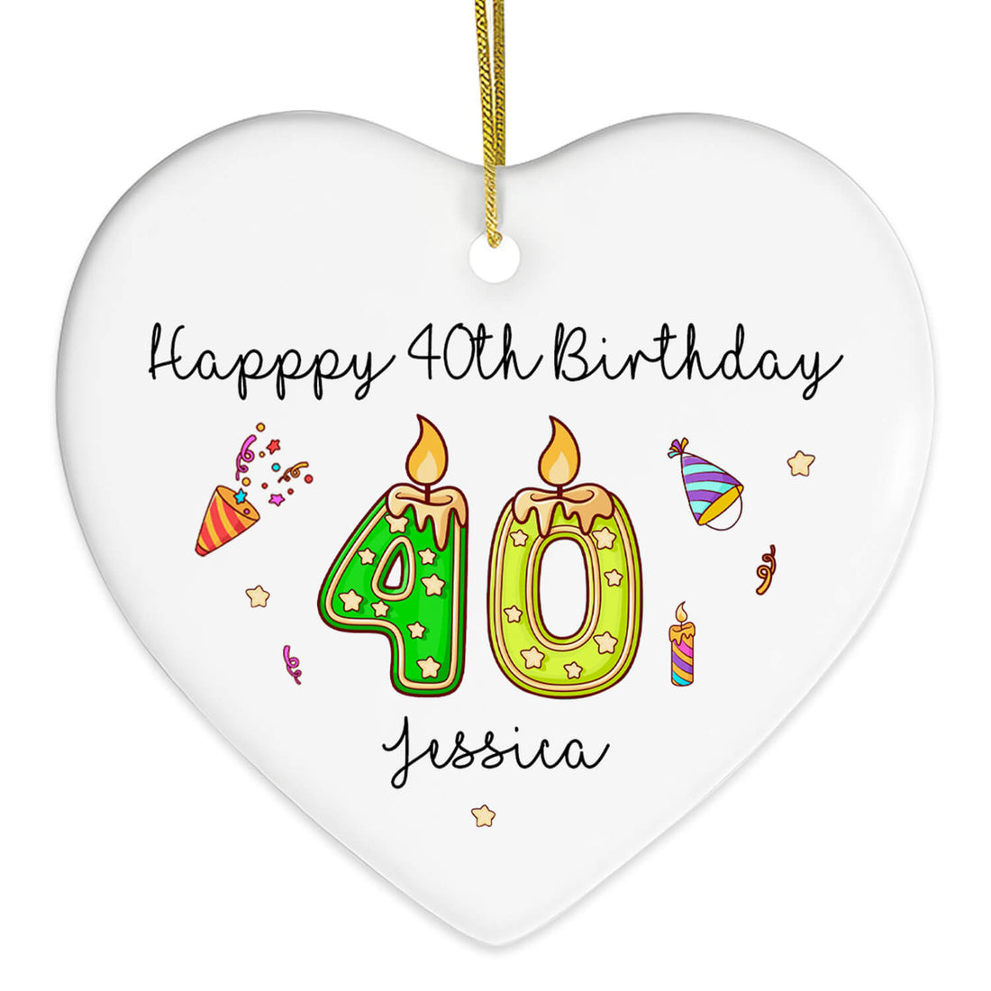 Happy 40th Birthday - Personalized 40th Birthday gift For 40 Year Old - Custom Heart Ceramic Ornament - Elizabeth Fashions