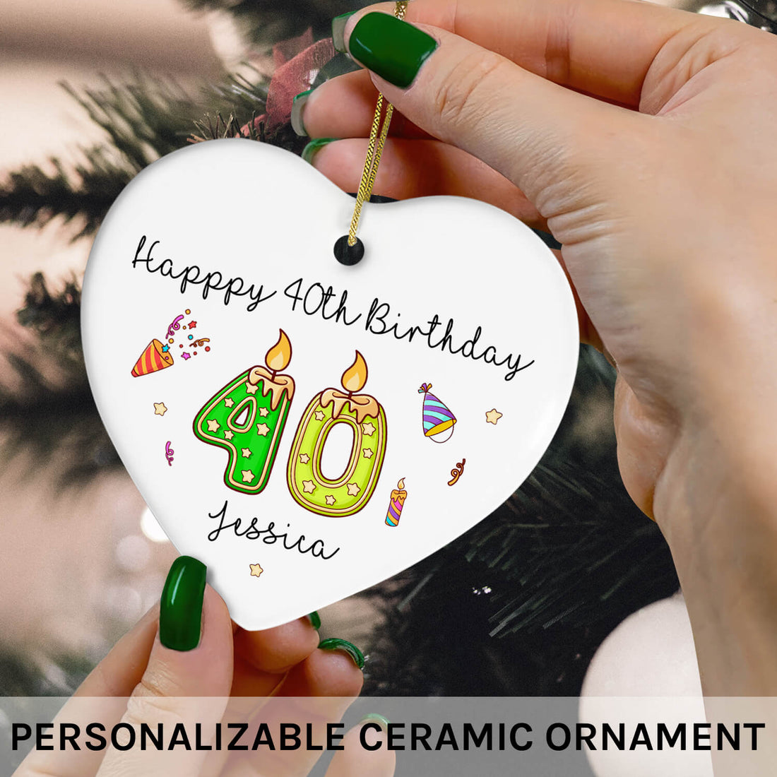 Happy 40th Birthday - Personalized 40th Birthday gift For 40 Year Old - Custom Heart Ceramic Ornament - Elizabeth Fashions