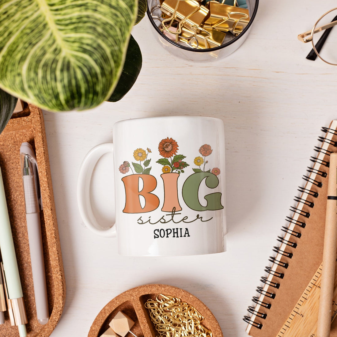 Big Sister Wildflower Mug - Personalized gift For Big Sister - Custom Mug - Elizabethfashions