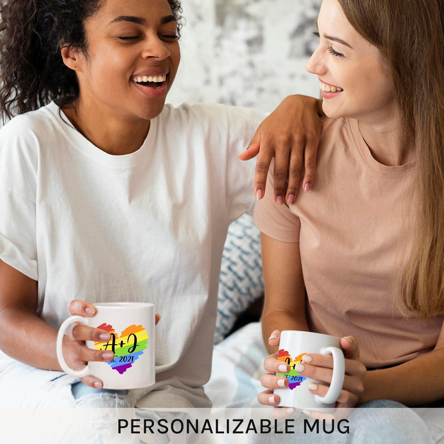 LGBT Love Heart - Personalized Anniversary, Valentine's Day gift for LGBT couple - Custom Mug - Elizabethfashions