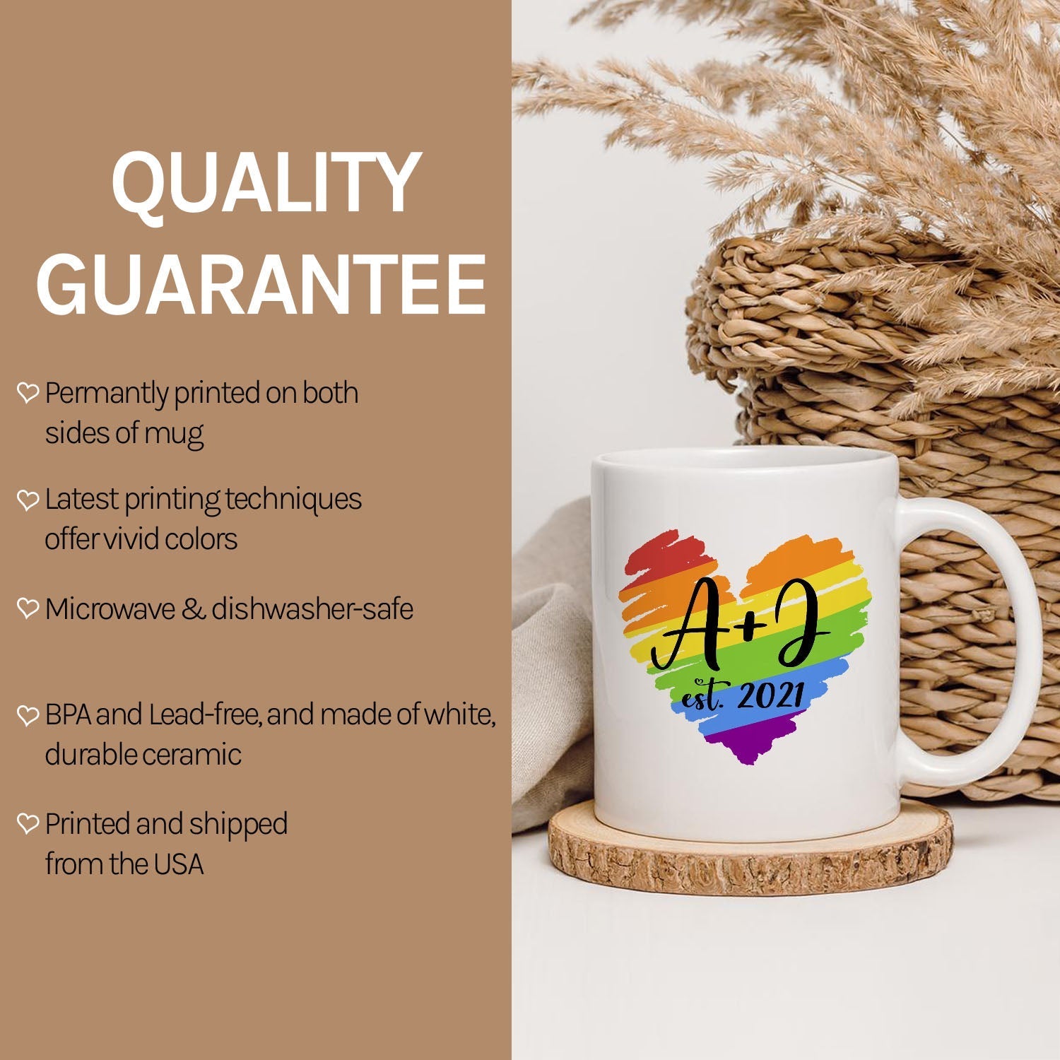 LGBT Love Heart - Personalized Anniversary, Valentine's Day gift for LGBT couple - Custom Mug - Elizabethfashions